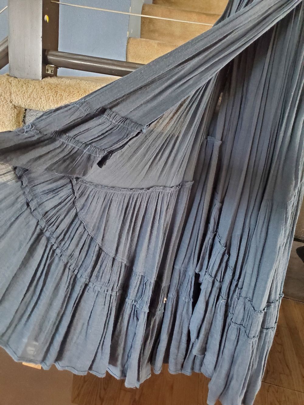 easel Slate Blue Crinkle Tiered Midi Dress - Picture 2 of 7
